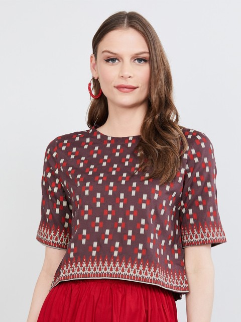 

max Brown Georgette Regular Crop Top