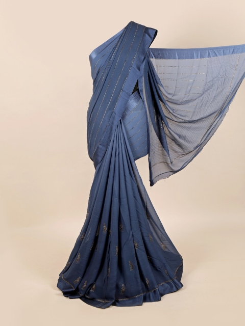 

Pothys Blue & Gold-Toned Embellished Pure Chiffon Saree