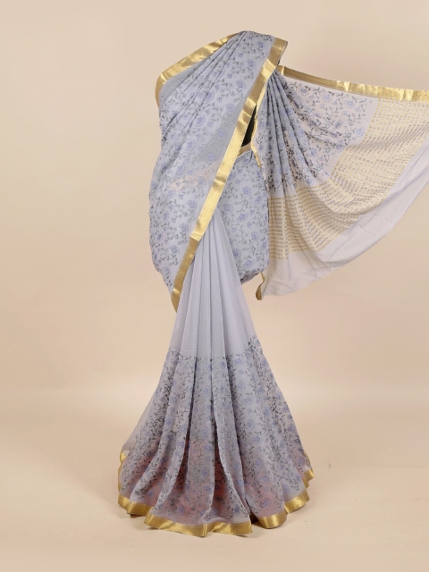 

Pothys Grey & Gold-Toned Ethnic Motifs Pure Chiffon Saree