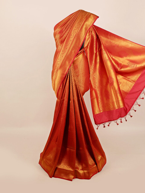 

Pothys Maroon & Gold-Toned Ethnic Motifs Zari Art Silk Banarasi Saree