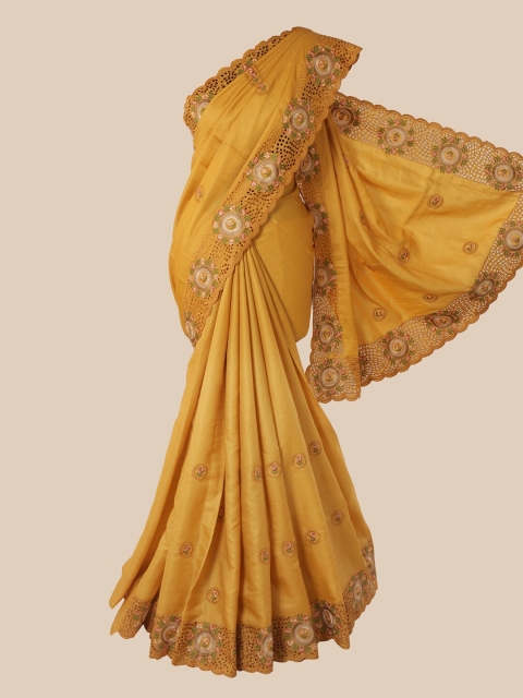 

Pothys Mustard Floral Embroidered Art Silk Saree