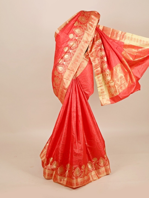 

Pothys Pink & Gold-Toned Woven Design Pure Silk Tussar Saree