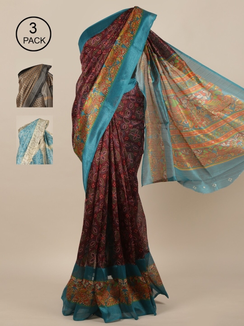 

Pothys-Pack of 3 Assorted Jute Print Sarees