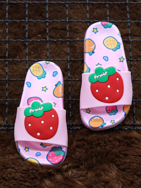 

FEETWELL SHOES Kids Pink & Red Strawberry Printed Rubber Sliders