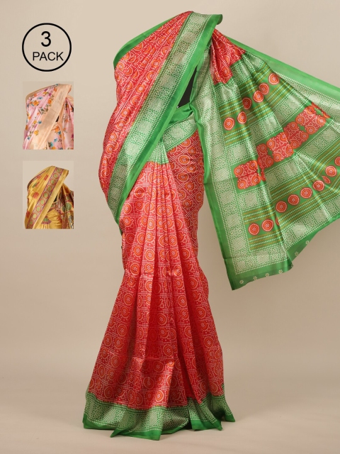 

Pothys Pack of 3 Assorted Jute Silk Sarees, Red