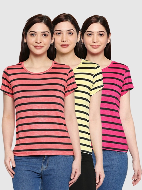 

inocenCia Women Pack Of 3 Striped T-shirts, Coral
