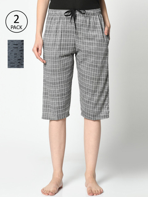 

VIMAL JONNEY Women Pack of 2 Printed Cotton Lounge Shorts, Grey
