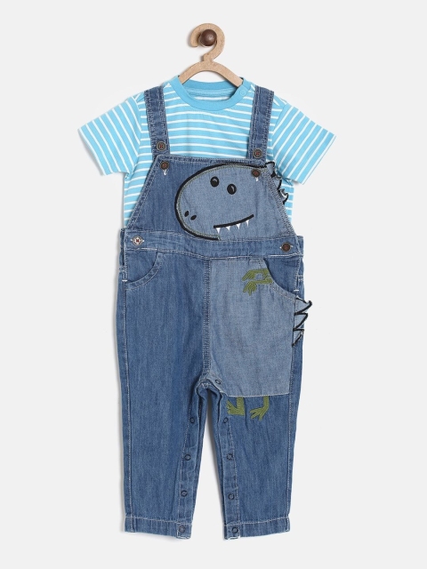 

MINI KLUB Boys Blue & White Printed T-shirt with Denim Dungaree
