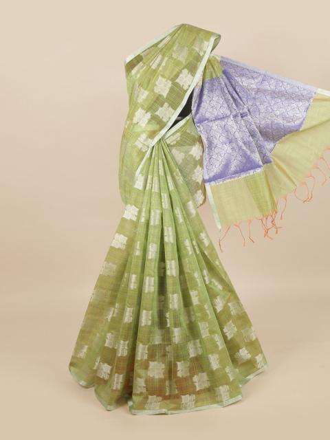 

Pothys Green & Blue Ethnic Motifs Zari Linen Blend Saree