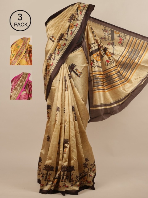 

Pothys-Pack of 3 Assorted Jute Print Sarees