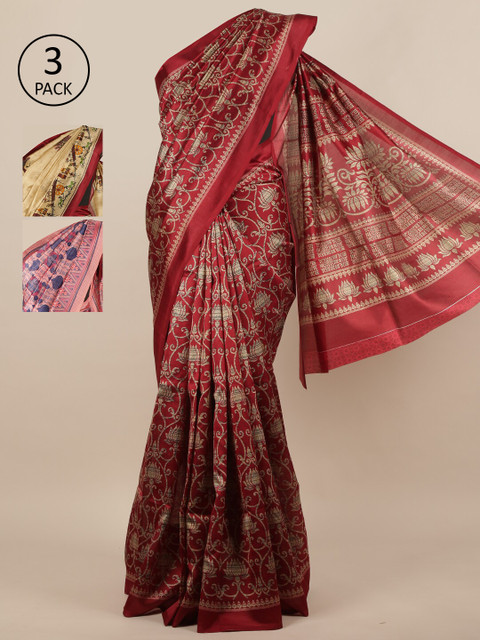 

Pothys-Pack of 3 Assorted Jute Print Sarees