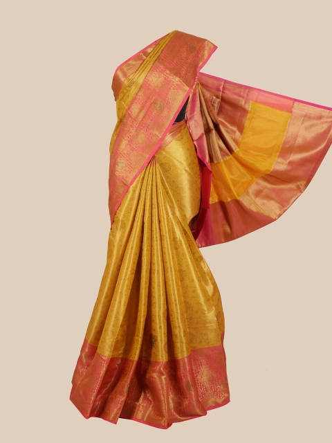 

Pothys Mustard & Gold-Toned Ethnic Motifs Zari Art Silk Banarasi Saree