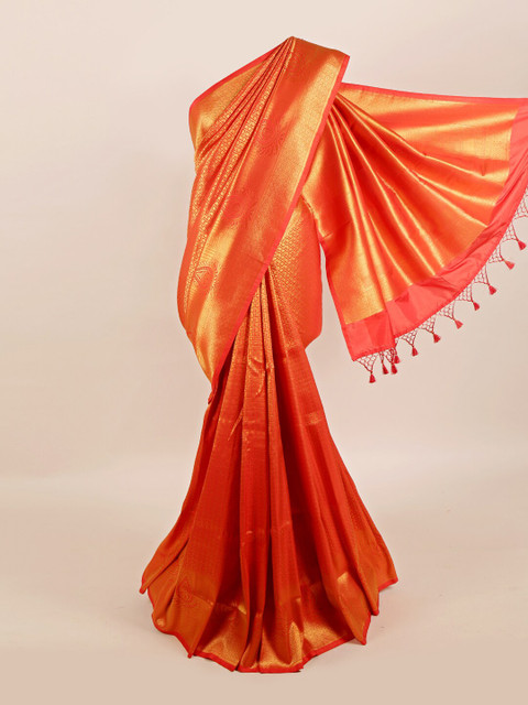 

Pothys Red & Gold-Toned Floral Zari Art Silk Banarasi Saree