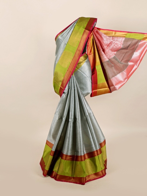 

Pothys Grey & Green Floral Zari Saree