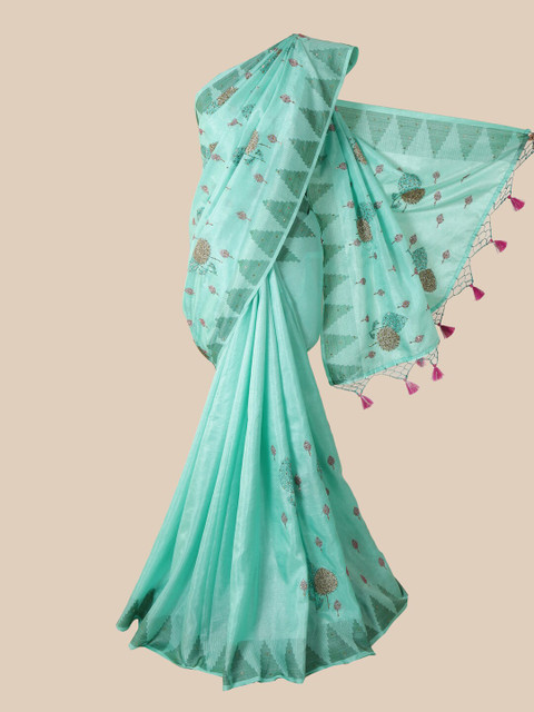 

Pothys Teal Blue & Brown Floral Art Silk Saree