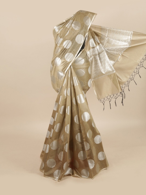 

Pothys Women Tan & Silver Floral Linen Blend Saree