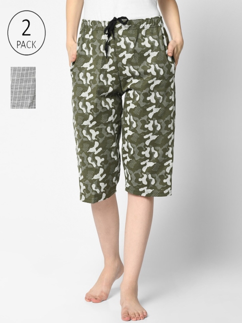 

VIMAL JONNEY Women Olive & Grey 2 Checked Lounge Shorts