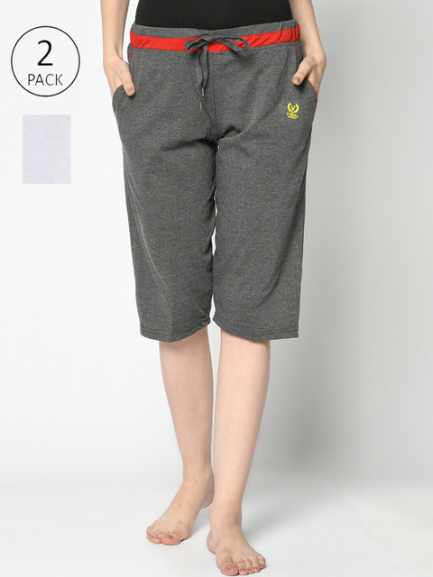 

VIMAL JONNEY Pack Of 2 Women Grey & White Lounge Shorts