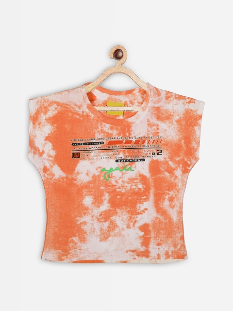 

Punkster Orange & Beige Tie & Dyed Regular Crop Top