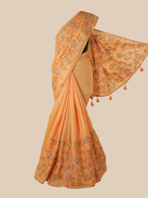 

Pothys Peach Floral Sequinned Art Silk Saree