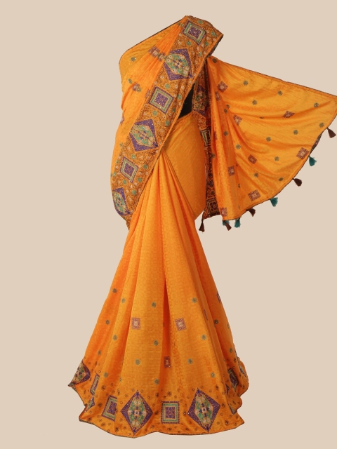 

Pothys Orange & Purple Ethnic Motifs Art Silk Saree