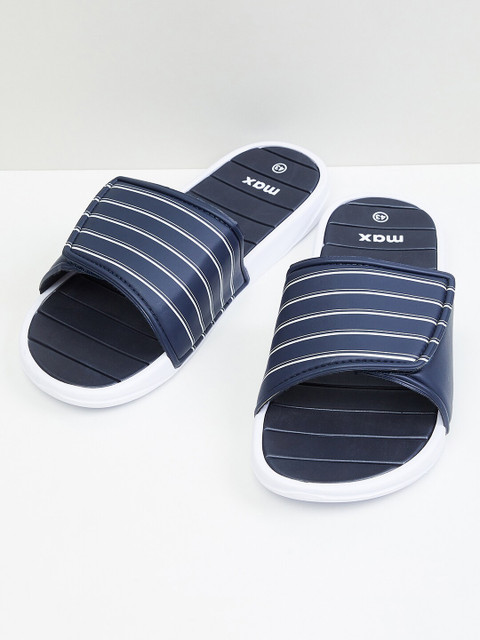 

max Men Navy Blue & White Striped Sliders
