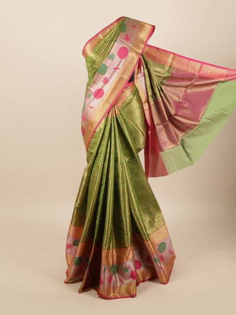 

Pothys Green & Pink Floral Zari Art Silk Banarasi Saree
