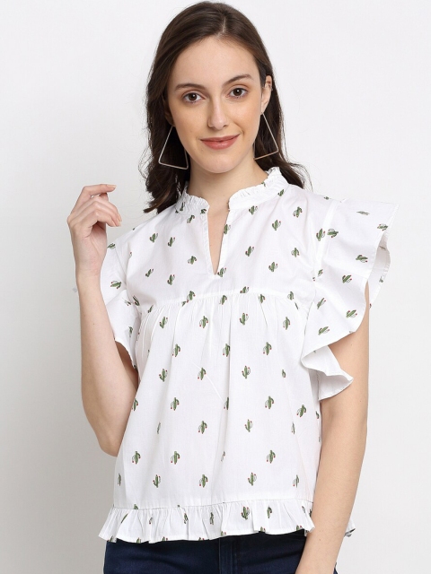 

DIVA WALK EXCLUSIVE White Mandarin Collar Flutter Sleeve A-Line Top