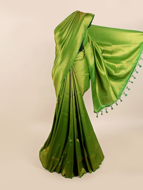 Pothys Green & Gold-Toned Floral Zari Art Silk Banarasi Saree