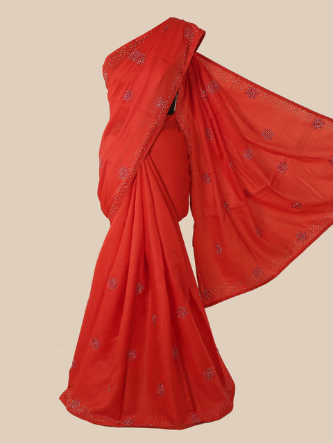 

Pothys Red Embellished Beads and Stones Art Silk Saree
