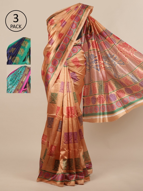 

Pothys-Pack of 3 Assorted Jute Print Sarees