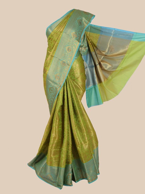 

Pothys Green & Blue Woven Design Art Silk Banarasi Saree