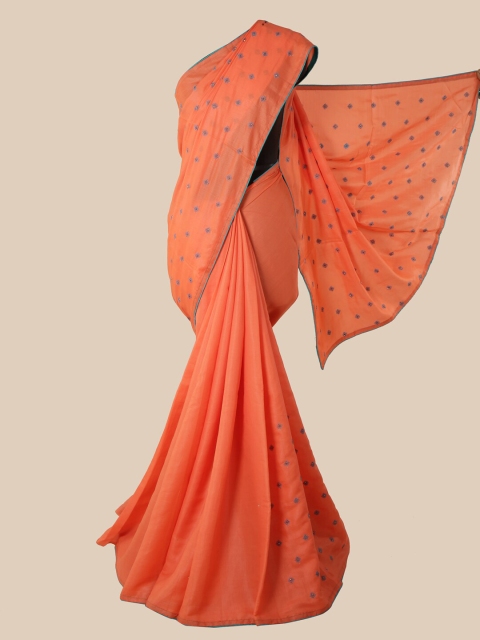 

Pothys Peach & Blue Ethnic Motifs Art Silk Saree