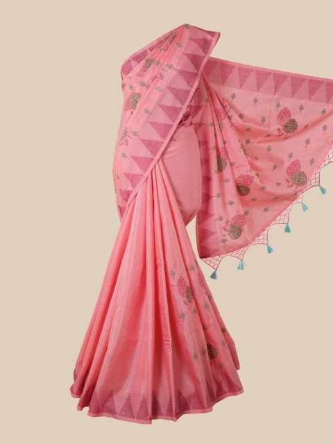 

Pothys Pink & Grey Floral Beads and Stones Art Silk Saree