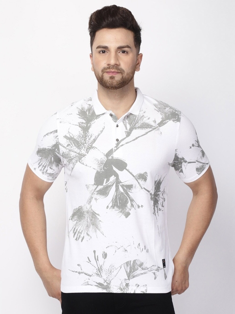 

Blackberrys Men White Floral Printed Polo Collar Slim Fit T-shirt