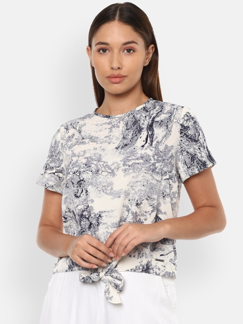

Van Heusen Woman Cream-Coloured & Blue Regular Top