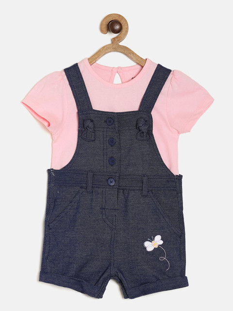 

MINI KLUB Girls Navy Blue & Pink T-shirt with Dungarees