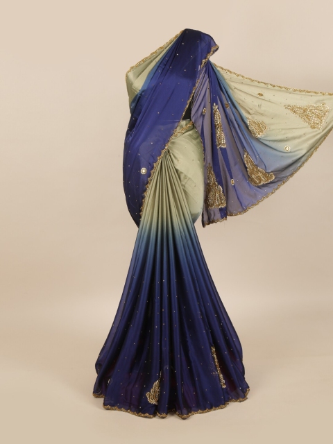 

Pothys Navy Blue & Cream Floral Pure Georgette Saree