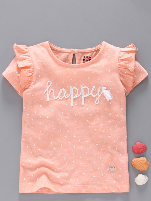 

Ed-a-Mamma Girls Peach-Coloured Printed T-shirt