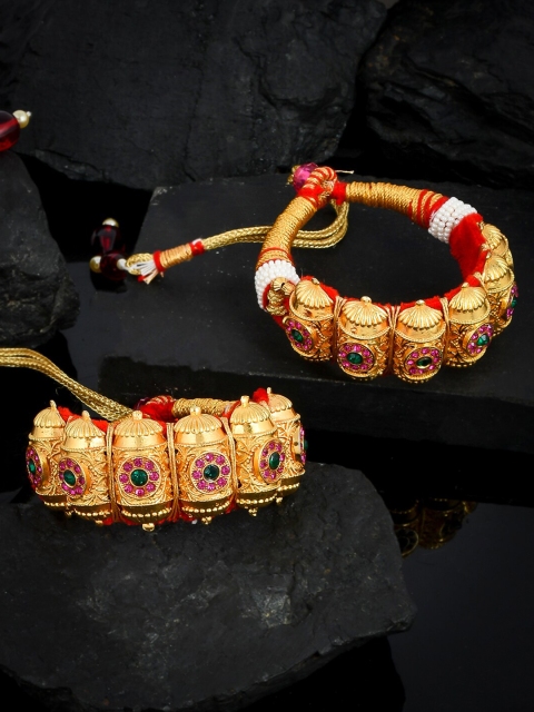 

Silvermerc Designs Women Set of 2 Gold & Pink Antique Gold-Plated Armlet Bracelet