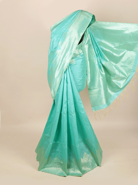 

Pothys Blue & Silver-Toned Woven Design Jute Silk Saree