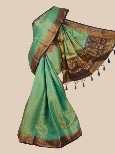 

Pothys Green & Navy Blue Paisley Zari Art Silk Banarasi Saree