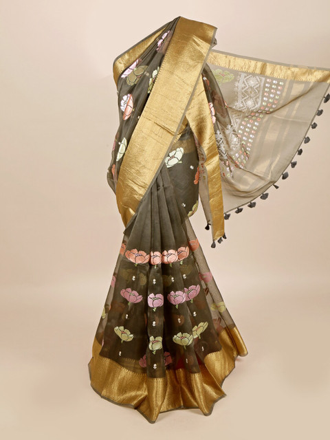 

Pothys Gold & Brown Woven Design Organza Saree