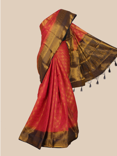 

Pothys Pink & Navy Blue Floral Zari Art Silk Banarasi Saree