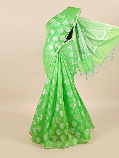 

Pothys Green & Silver-Toned Zari Linen Blend Saree