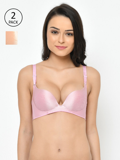 

Cosmo Lady Pack Of 2 Underwired Heavily Padded Plunge Bra 088602Beige-Pink-32C