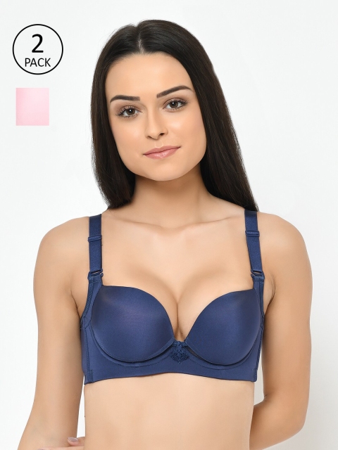 

Cosmo Lady Pack Of 2Underwired Heavily Padded Balconette Bra 088607Blue-Pink-32B
