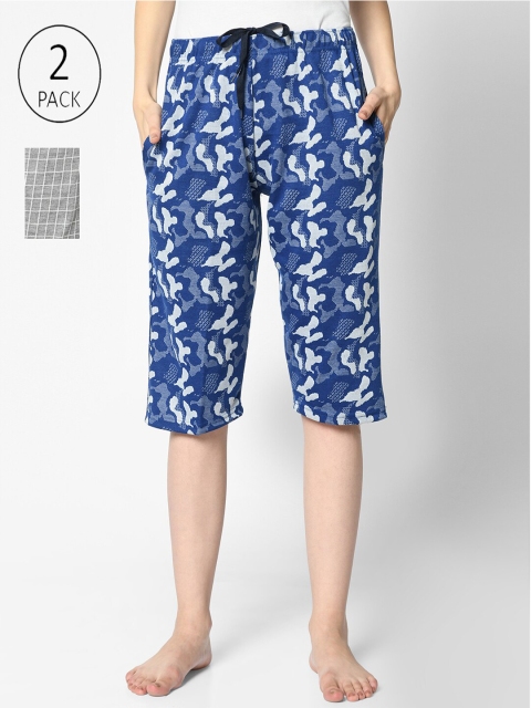 

VIMAL JONNEY Women Pack of 2 Printed Cotton Lounge Shorts, Blue