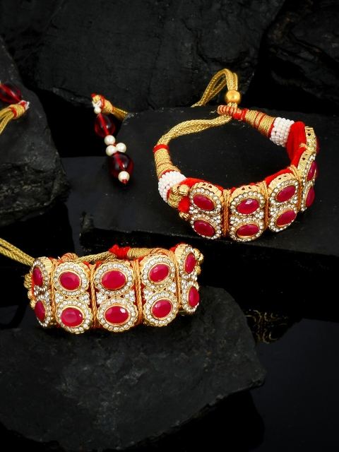 

Silvermerc Designs Women Set Of 2 Gold & Red Temple Gold-Plated Armlet Bracelet