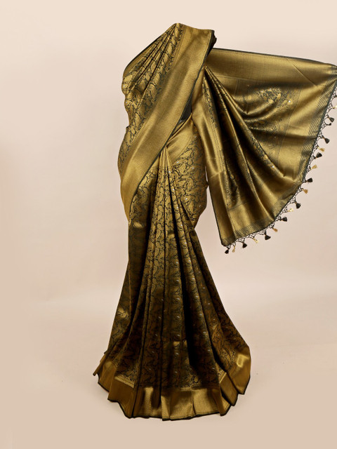 

Pothys Black & Gold-Toned Woven Design Art Silk Banarasi Saree